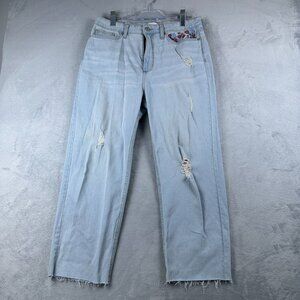 Lauren Conrad Straight Leg Jeans Womens Size 12 Crop Distressed Frayed Hem Blue